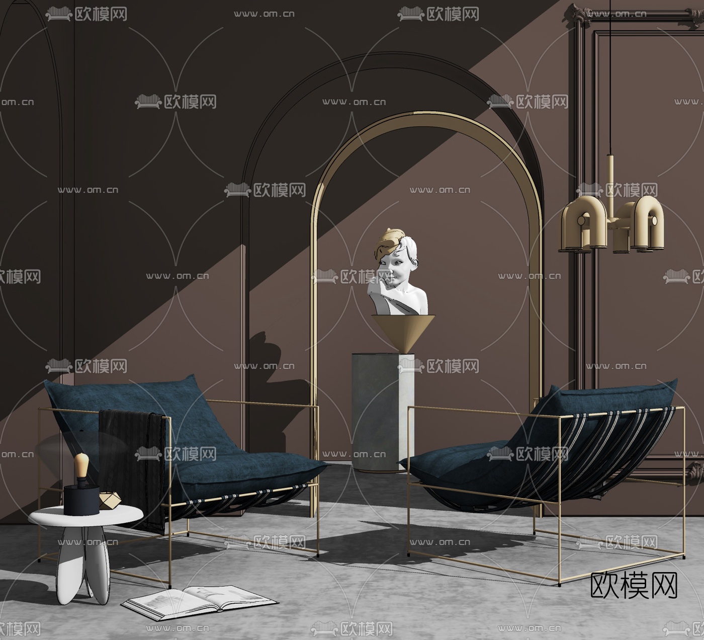 现代布艺休闲椅su模型下载（渲染图2）