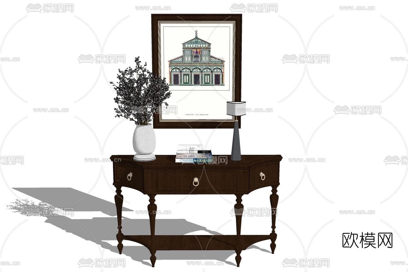 美式实木端景台免费su模型下载