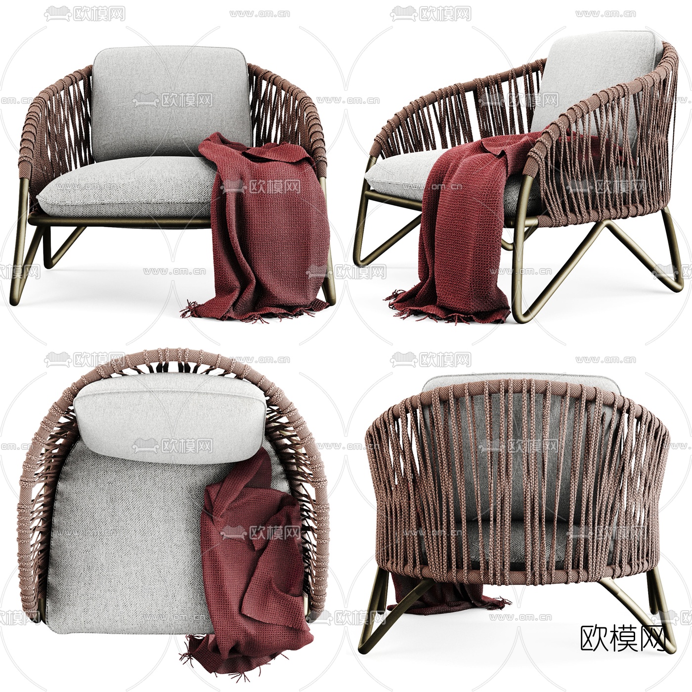 现代绳编户外椅3d模型下载（渲染图1）