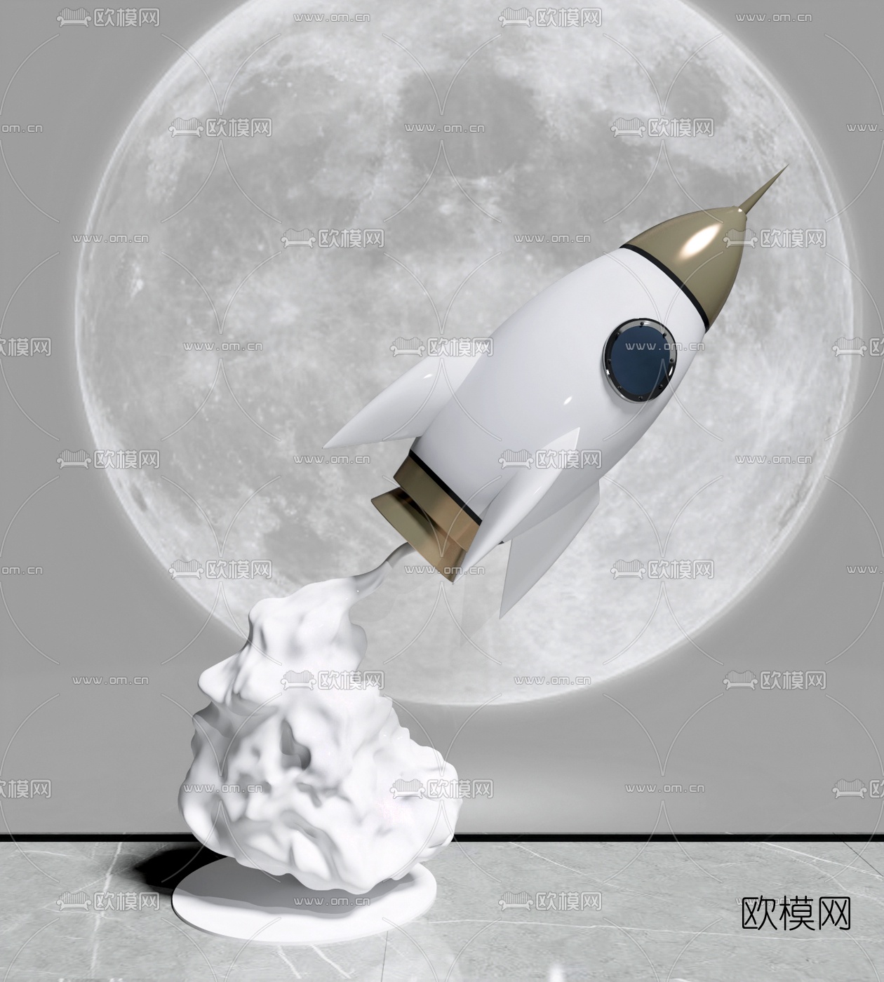 现代火箭雕塑摆件3d模型下载