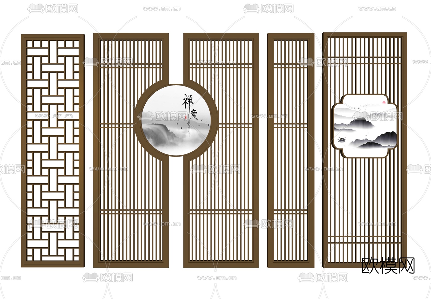 新中式禅意屏风隔断su模型下载（渲染图2）