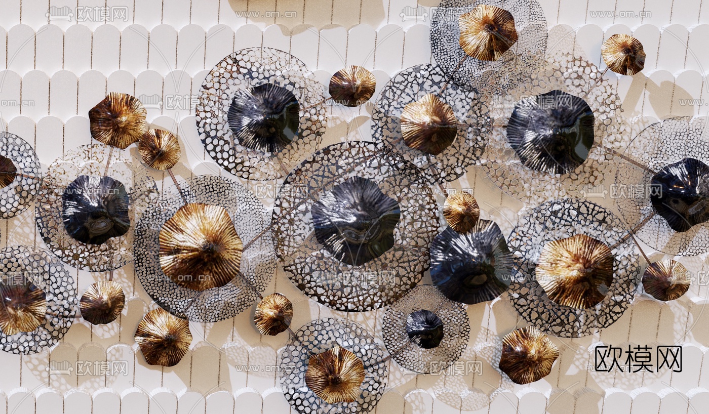 现代金属花卉挂件3d模型下载（渲染图4）