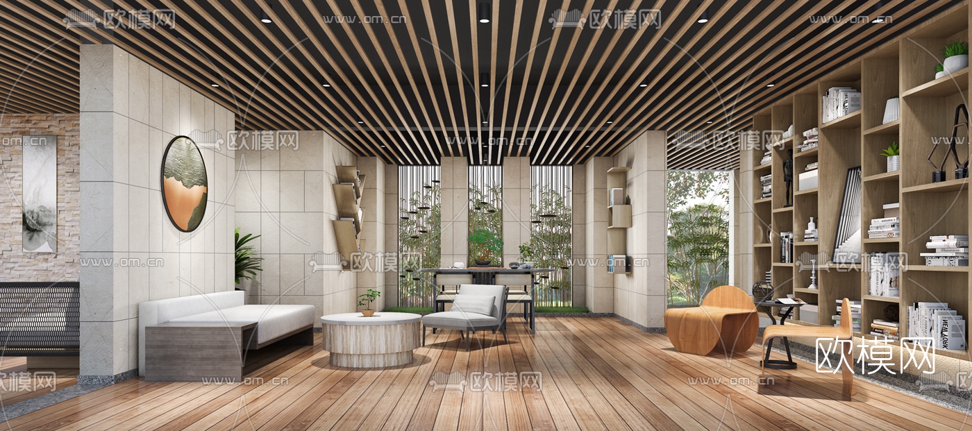 新中式办公休息阅读区3d模型下载