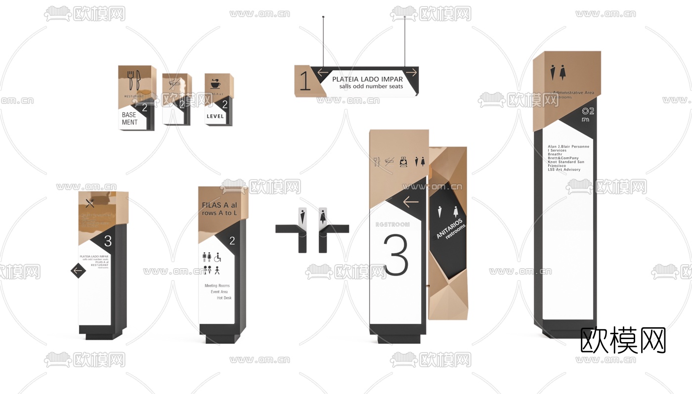 现代卫生间指示牌导视牌3d模型下载