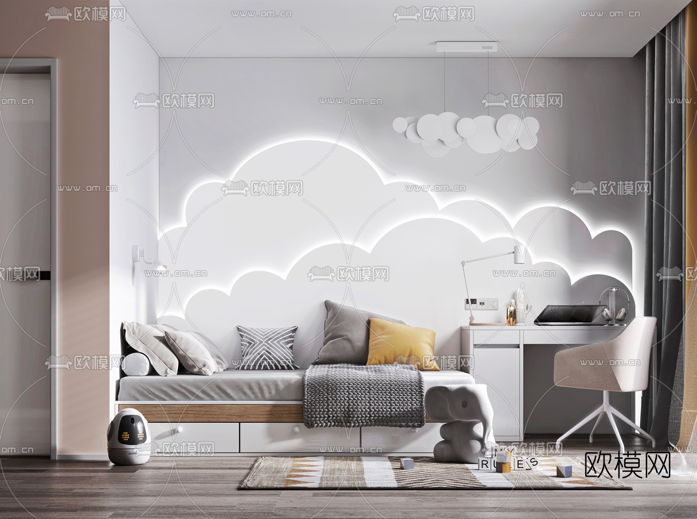 现代儿童房卧室3d模型