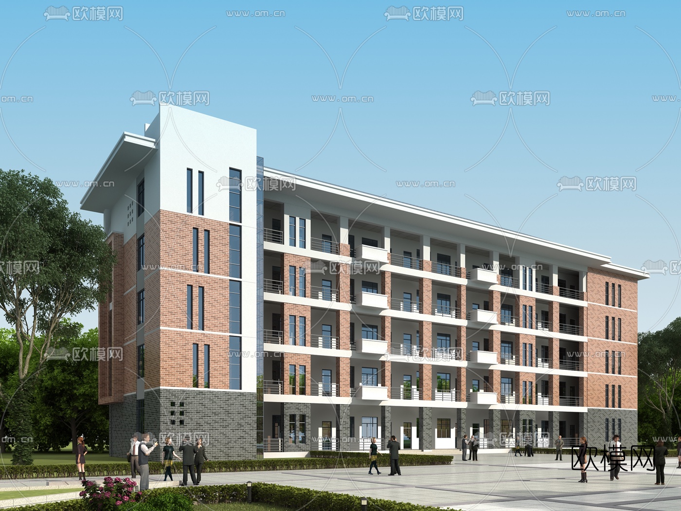 现代学校教学楼外观3d模型下载