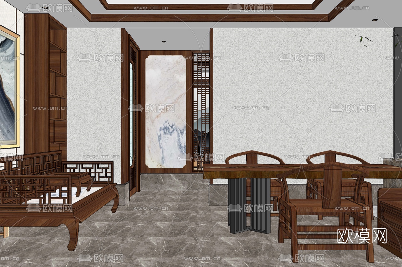 新中式餐厅免费su模型下载