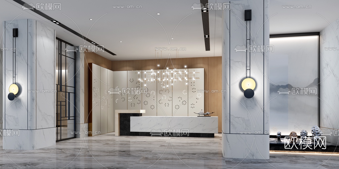 现代办公前台接待台3d模型下载