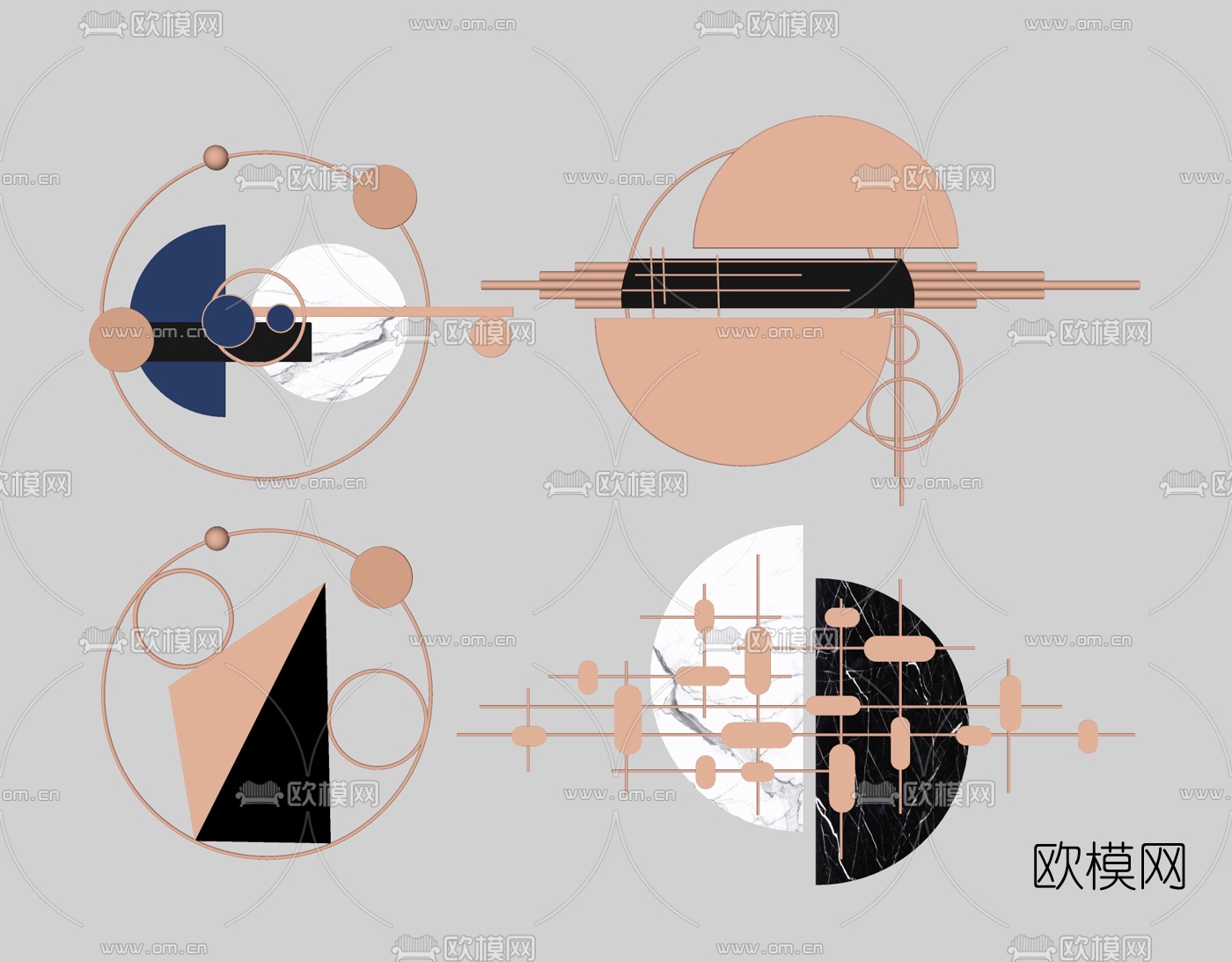 现代金属墙饰挂件su模型下载
