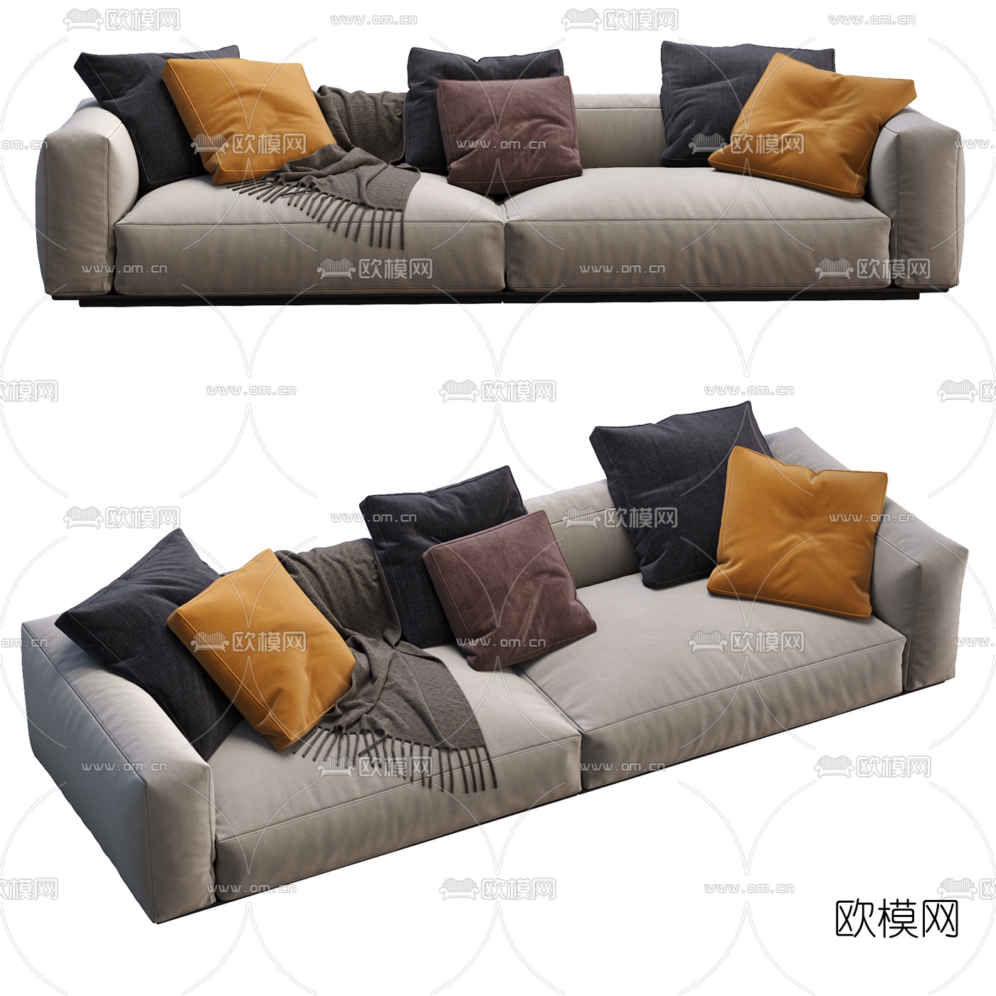 现代布艺双人沙发3d模型下载（渲染图1）