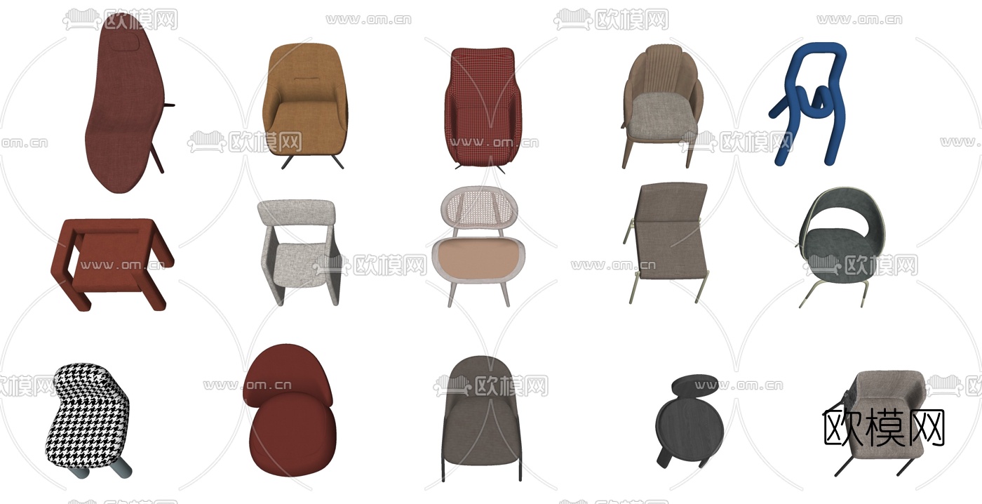 现代布艺休闲椅su模型下载（渲染图3）