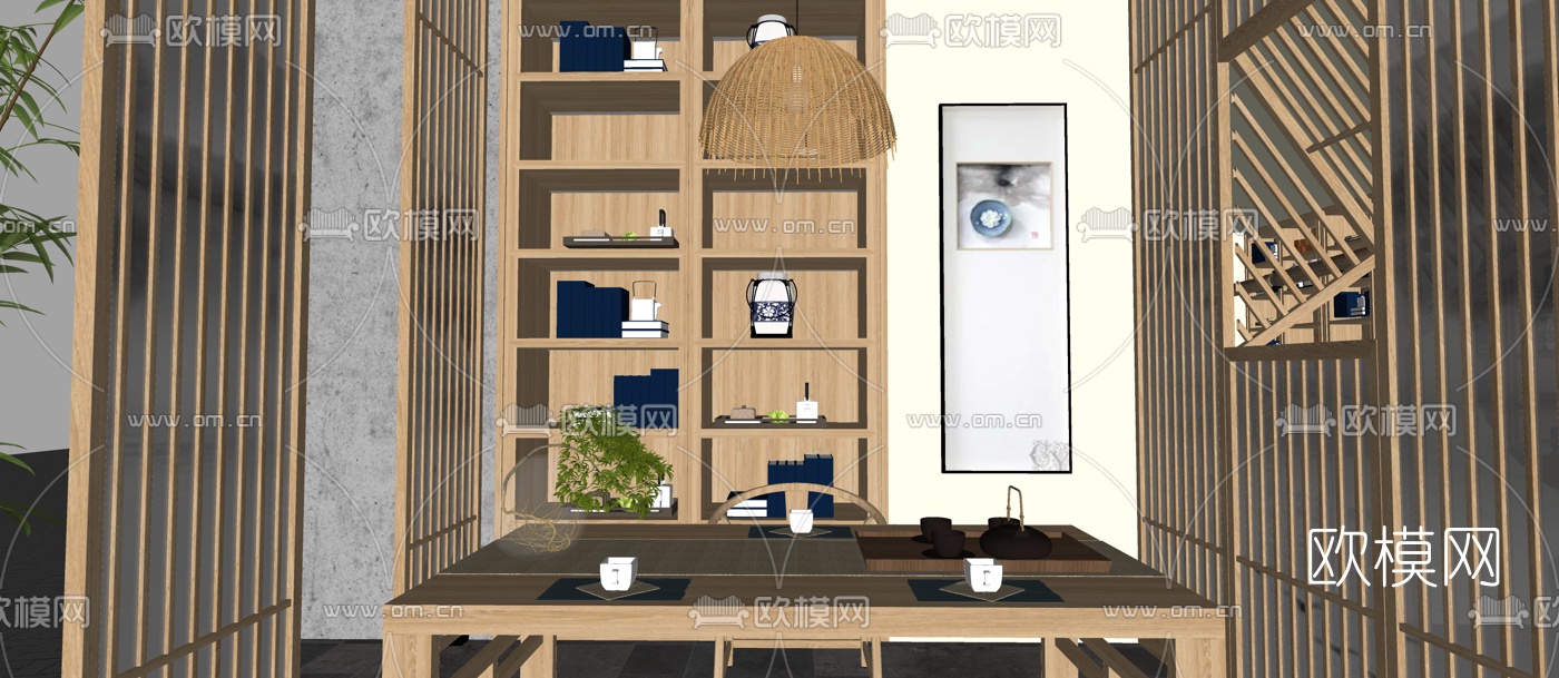 新中式茶楼茶馆su模型