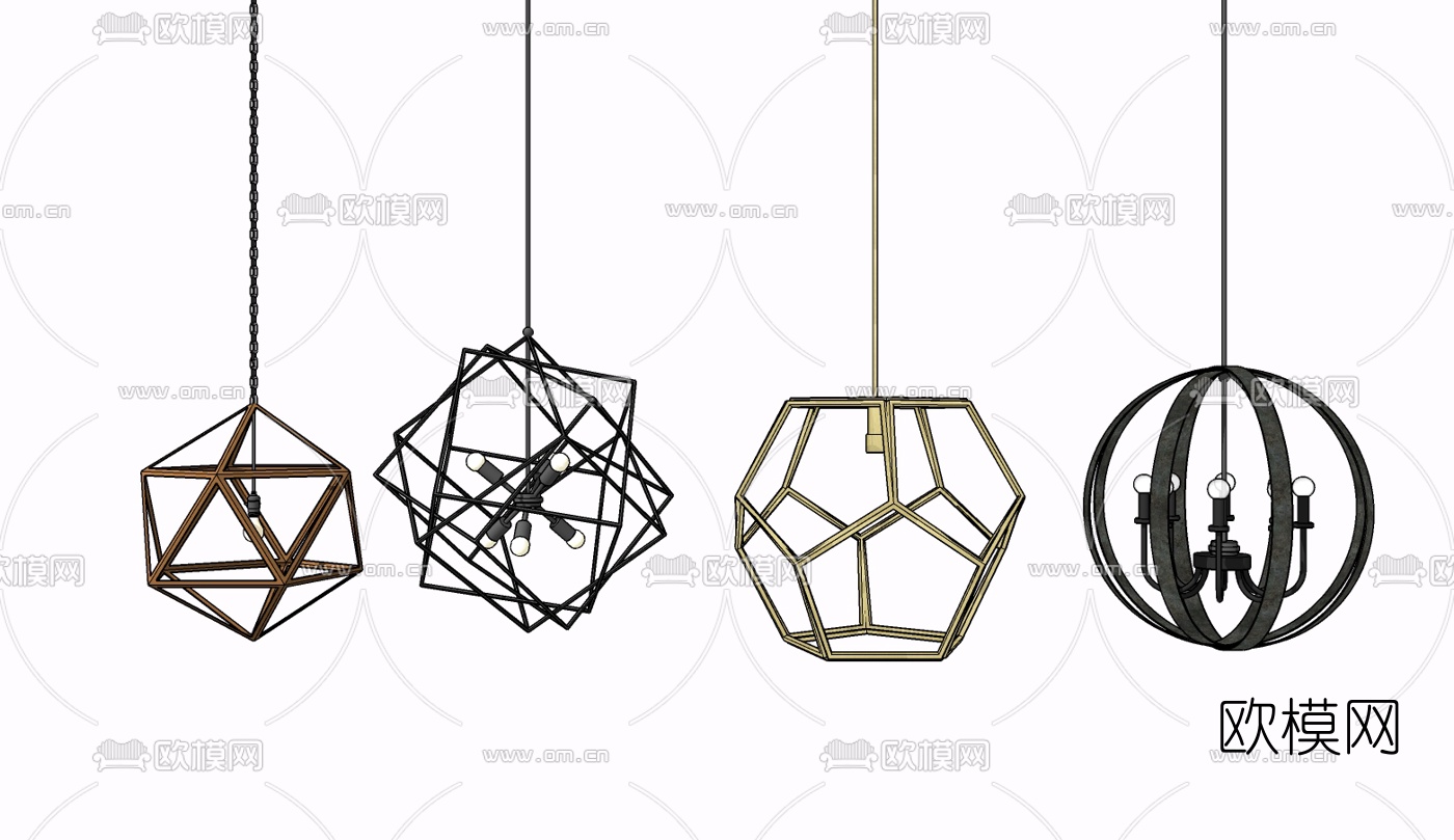 现代金属吊灯免费su模型下载