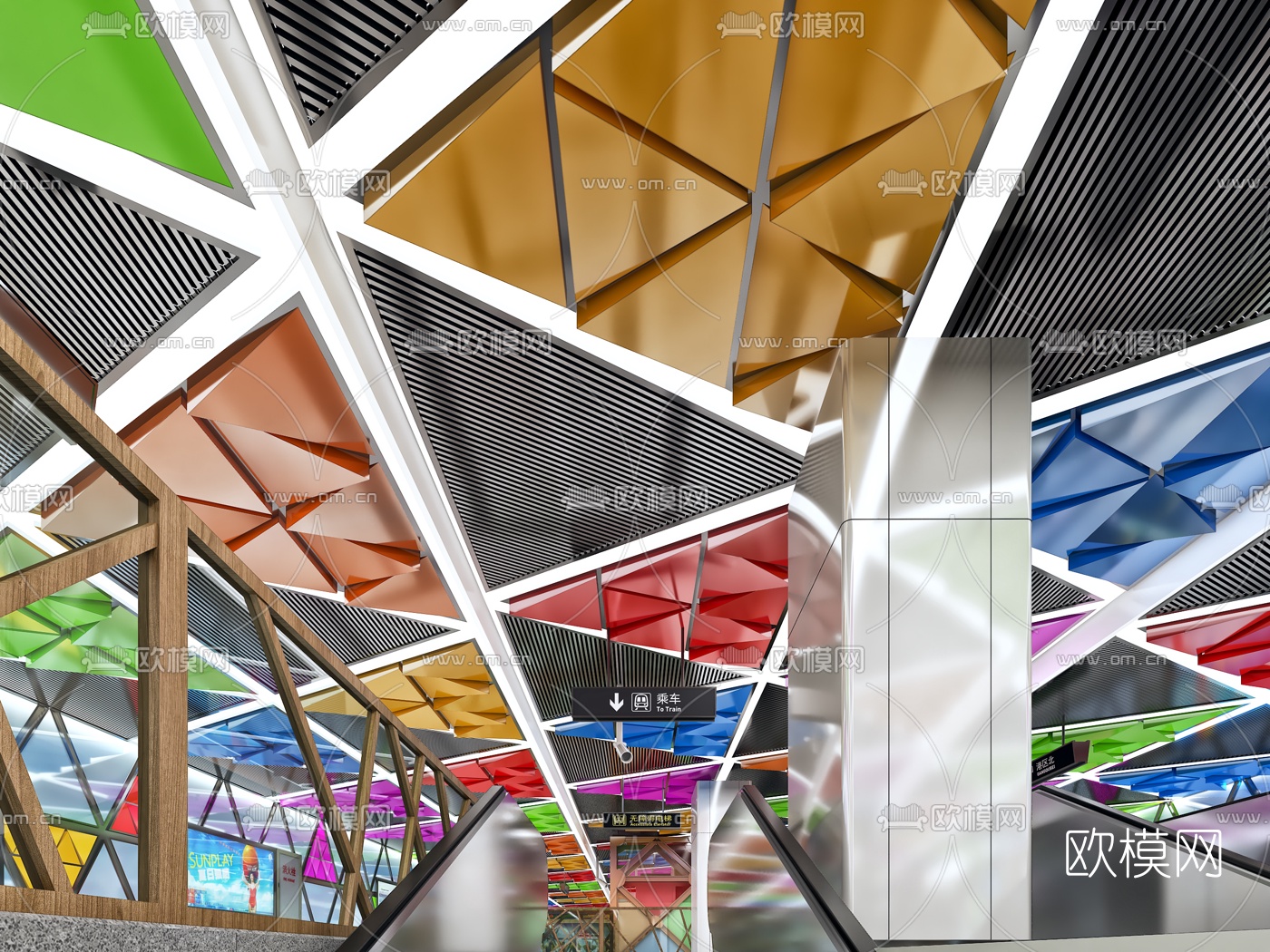 现代地铁站台通道3d模型