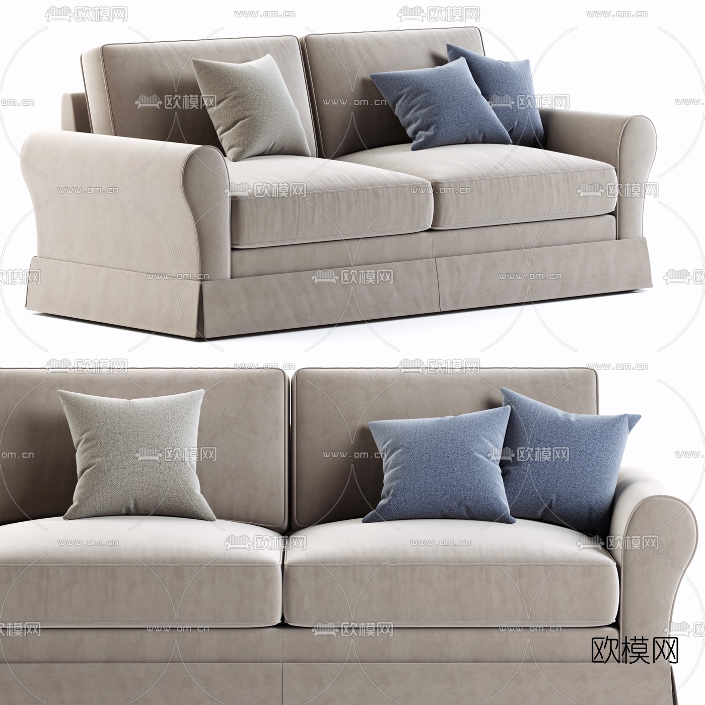 现代布艺双人沙发3d模型下载