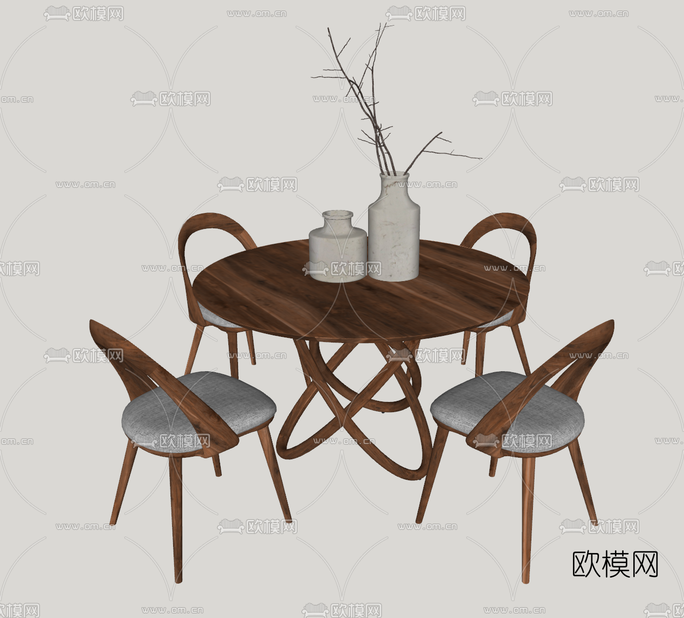 现代圆形休闲桌椅su模型下载（渲染图2）