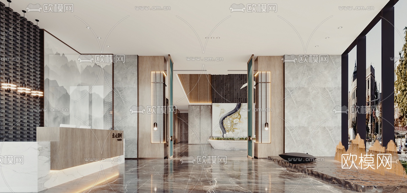 新中式轻奢售楼处3d模型下载（渲染图2）