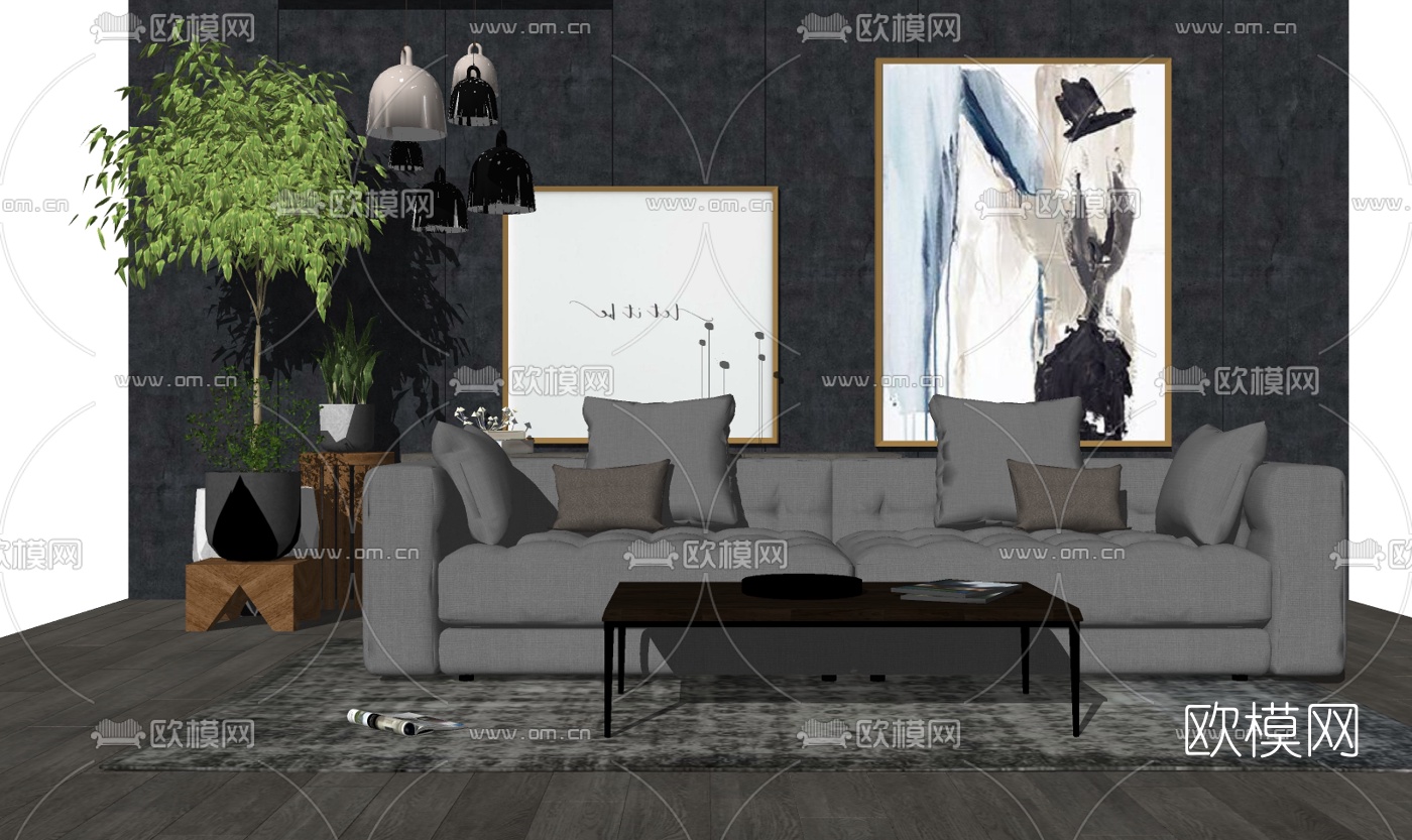 现代布艺多人沙发su模型下载