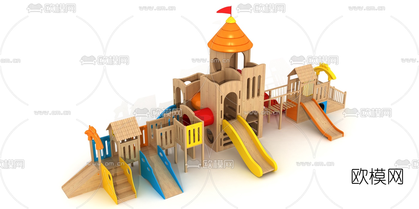 现代儿童滑梯游乐设施3d模型下载（渲染图2）