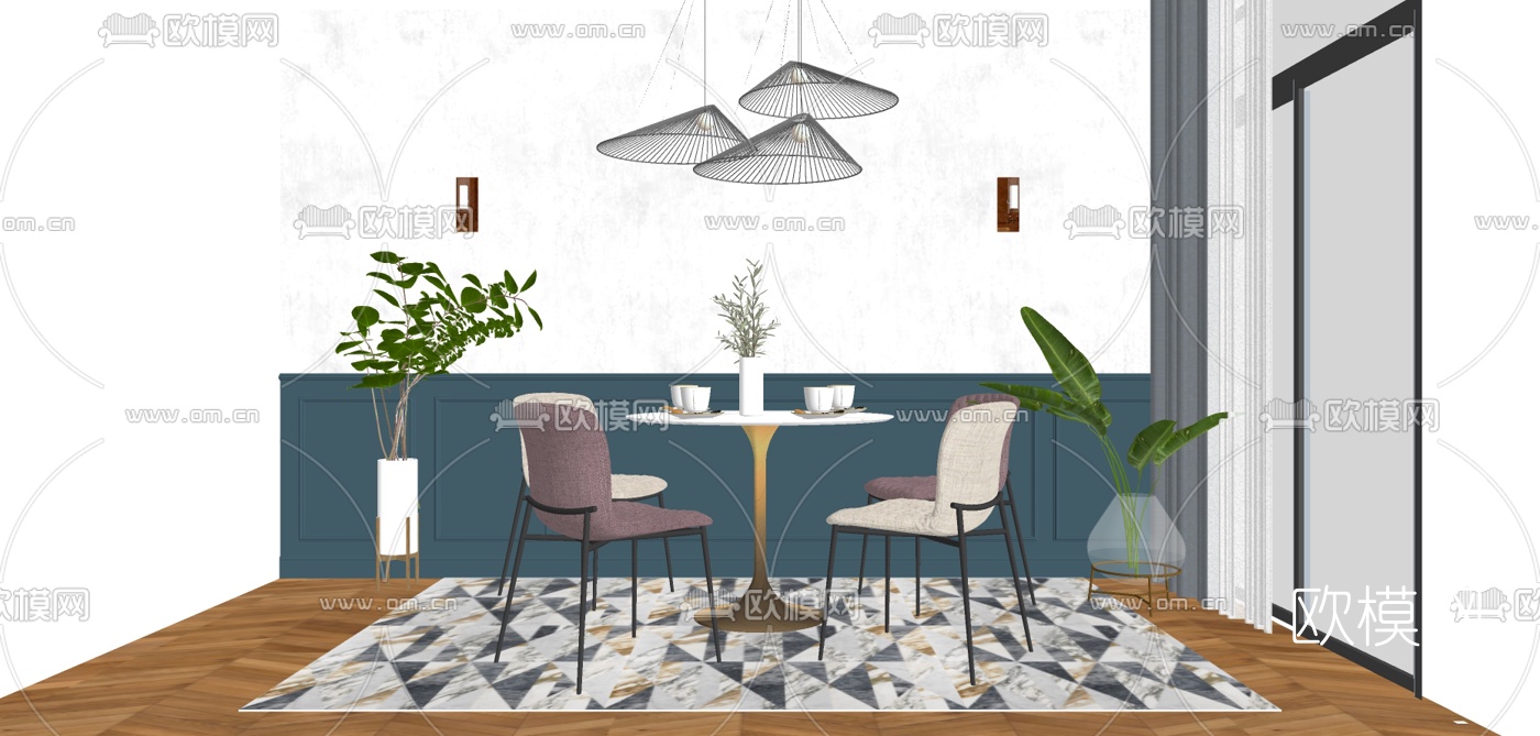 北欧休闲桌椅su模型下载