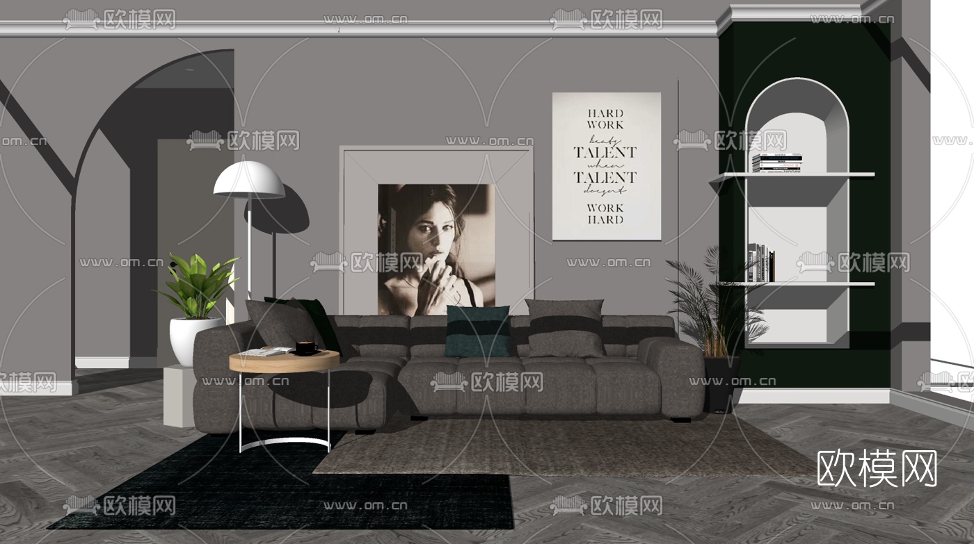 北欧布艺转角多人沙发su模型下载