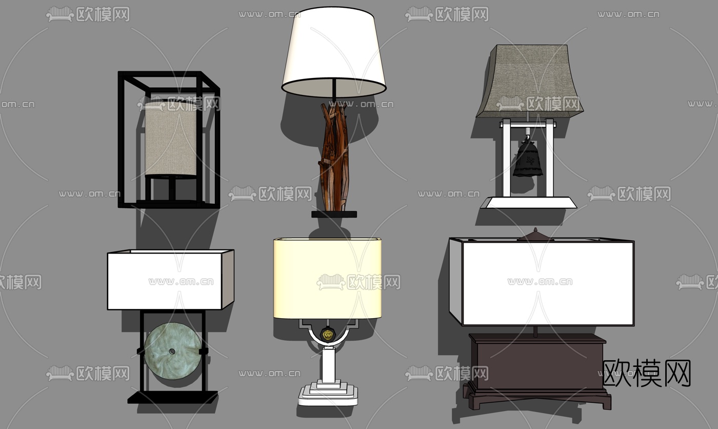 新中式金属台灯su模型下载