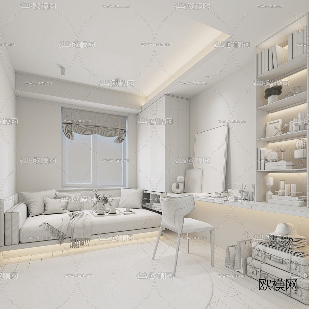 现代榻榻米卧室书房3d模型