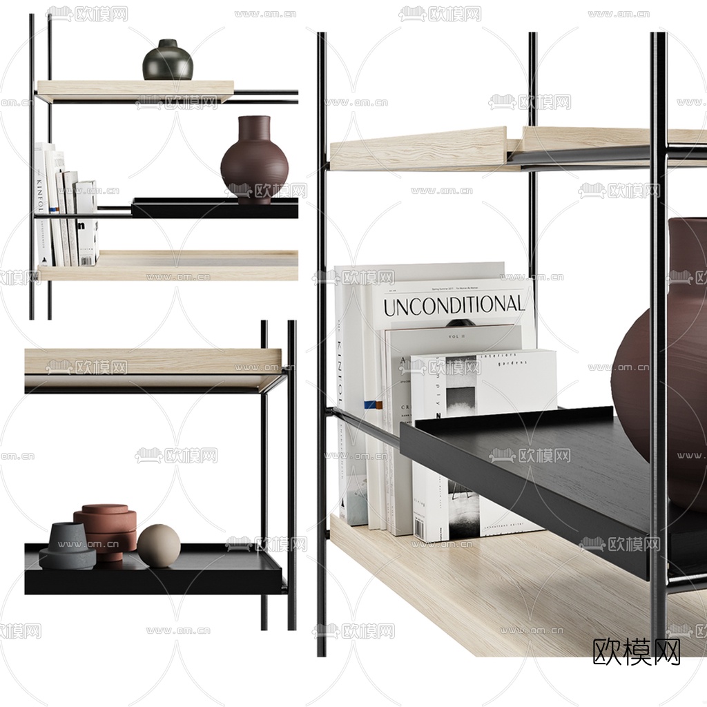 北欧装饰架书籍摆件3d模型下载（渲染图2）