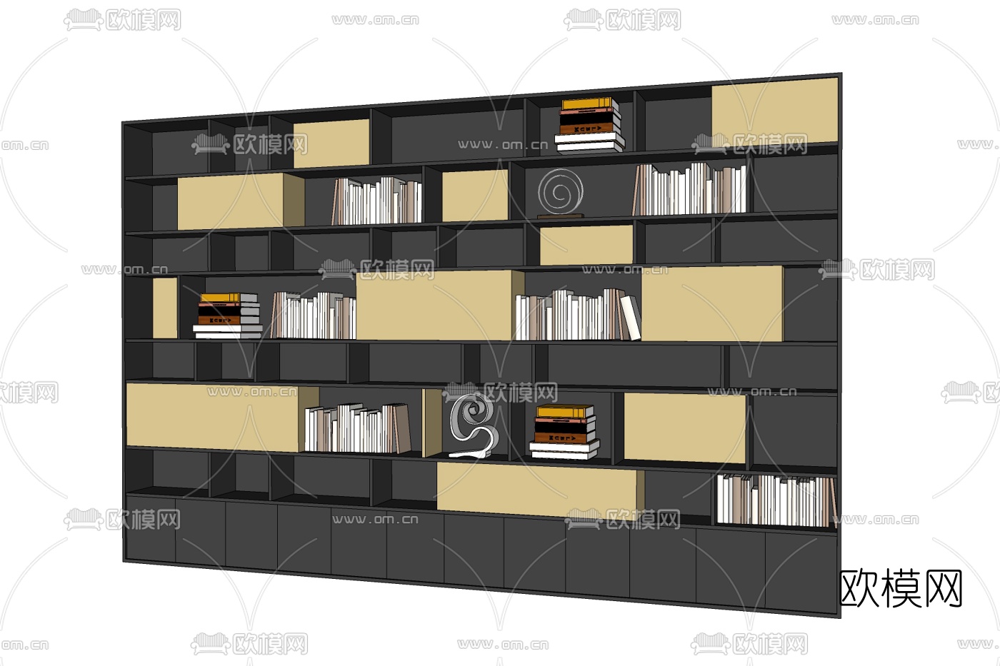 现代实木书柜免费su模型下载