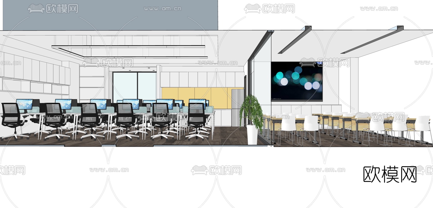 现代办公室办公区su模型