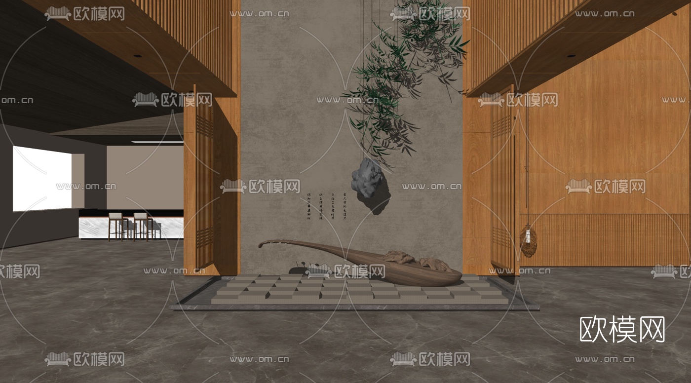 新中式雕塑su模型下载（渲染图2）