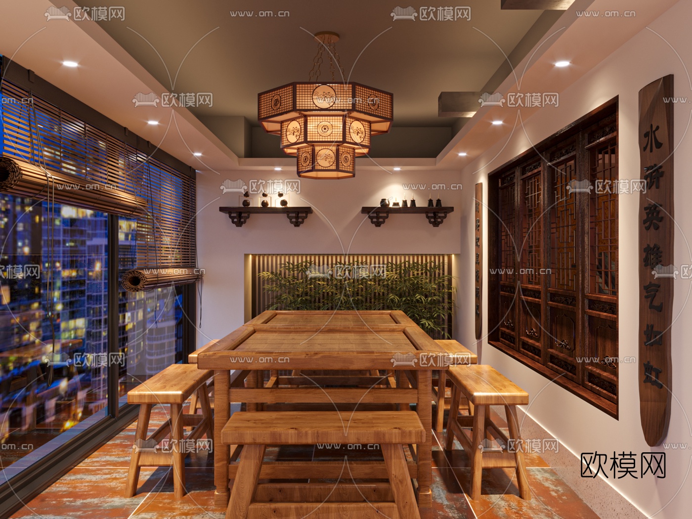 新中式水浒酒馆餐厅3d模型