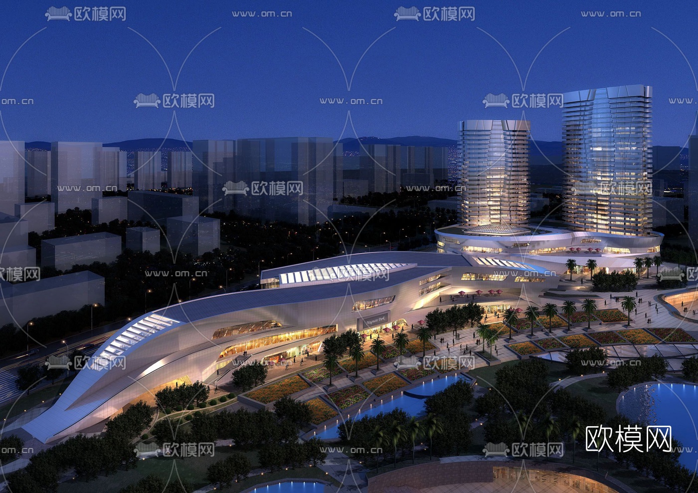 现代商业综合楼su模型下载（渲染图3）