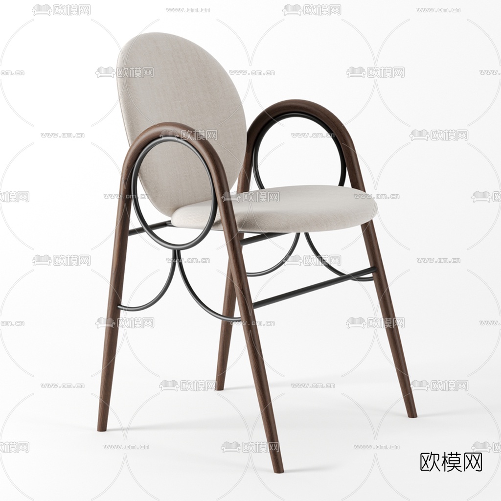 北欧布艺休闲椅3d模型下载（渲染图1）