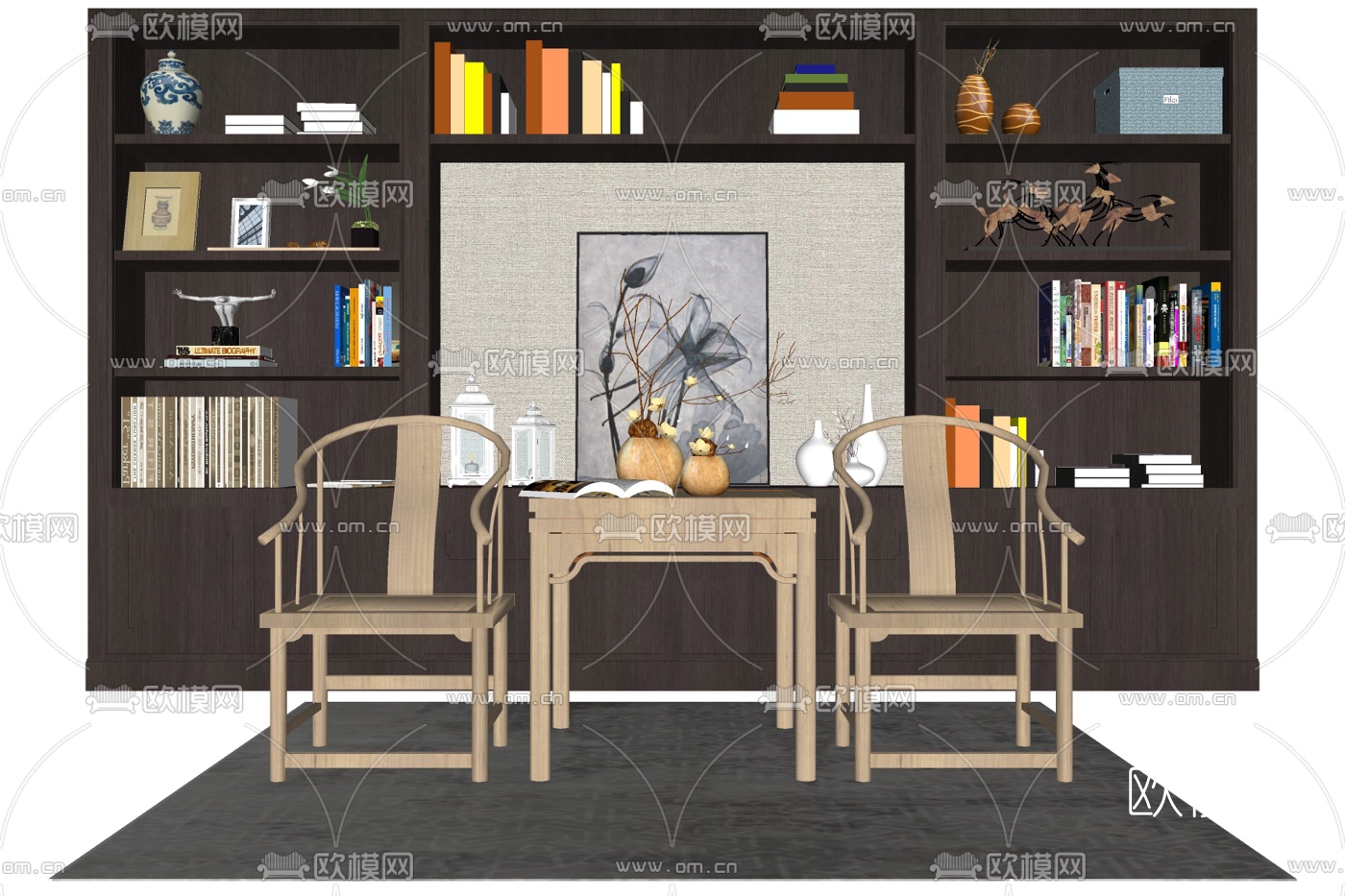 新中式实木单椅su模型下载