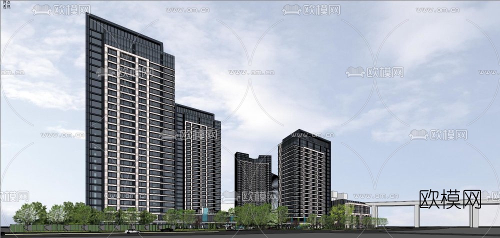 现代小区鸟瞰su模型下载（渲染图2）