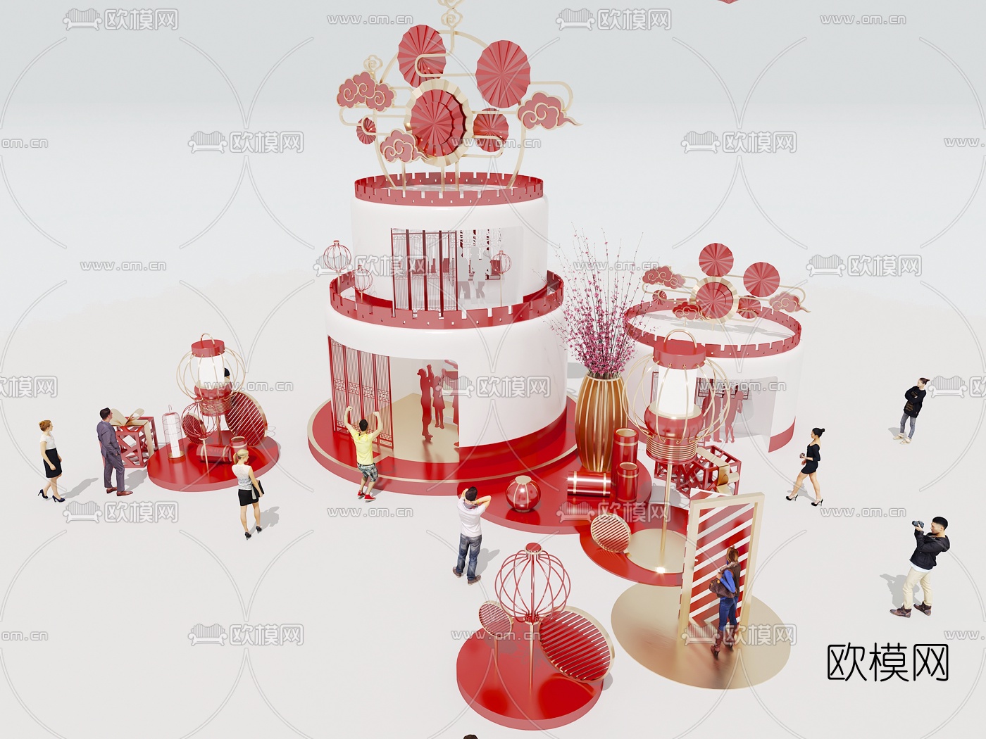 新中式灯笼新春美陈3d模型下载（渲染图5）