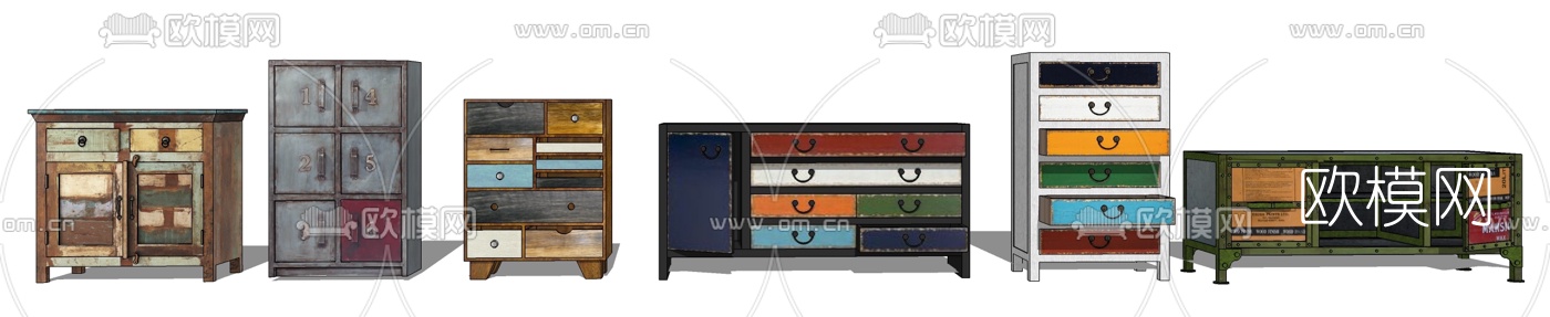 工业风实木斗柜su模型下载