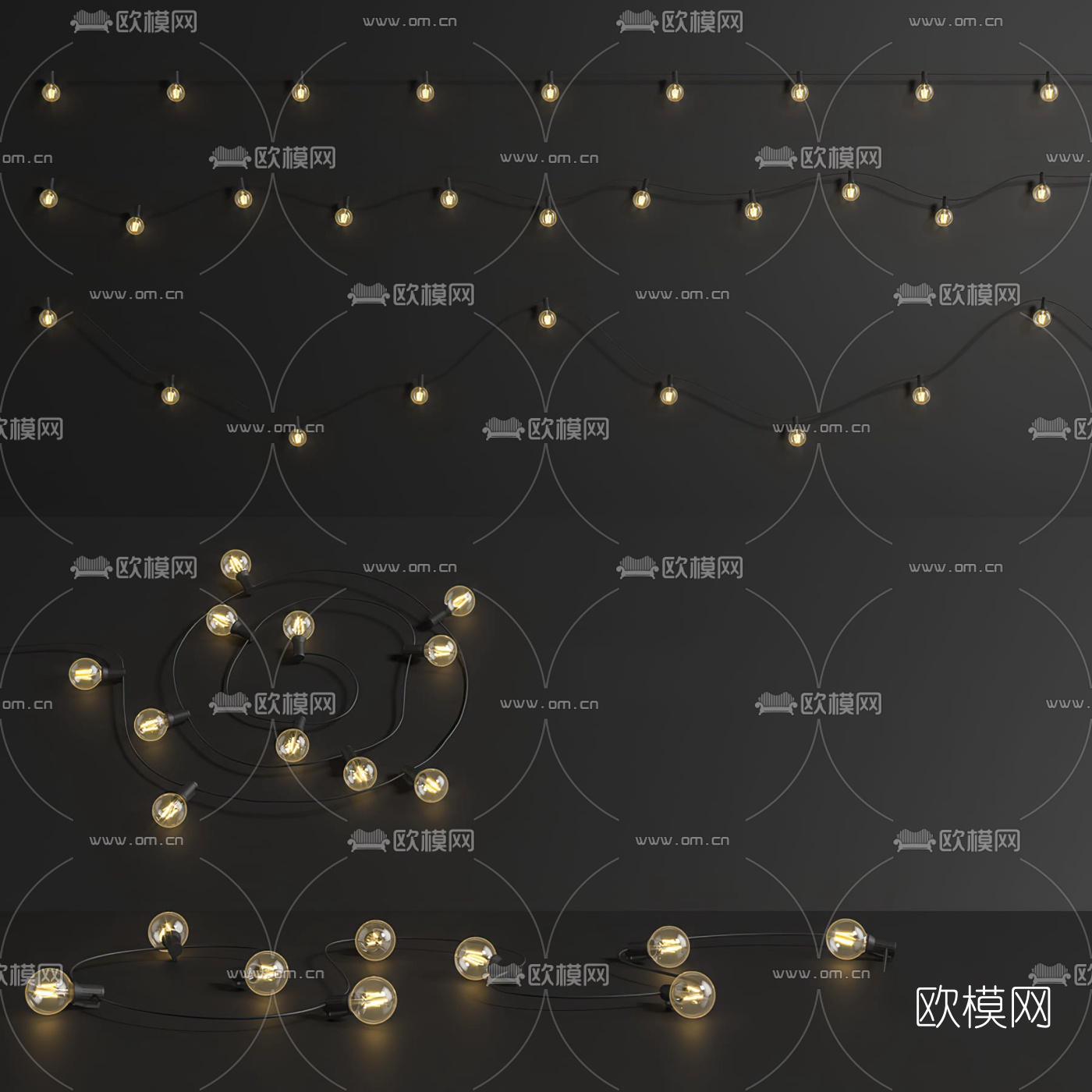 现代灯泡串联装饰灯3d模型下载