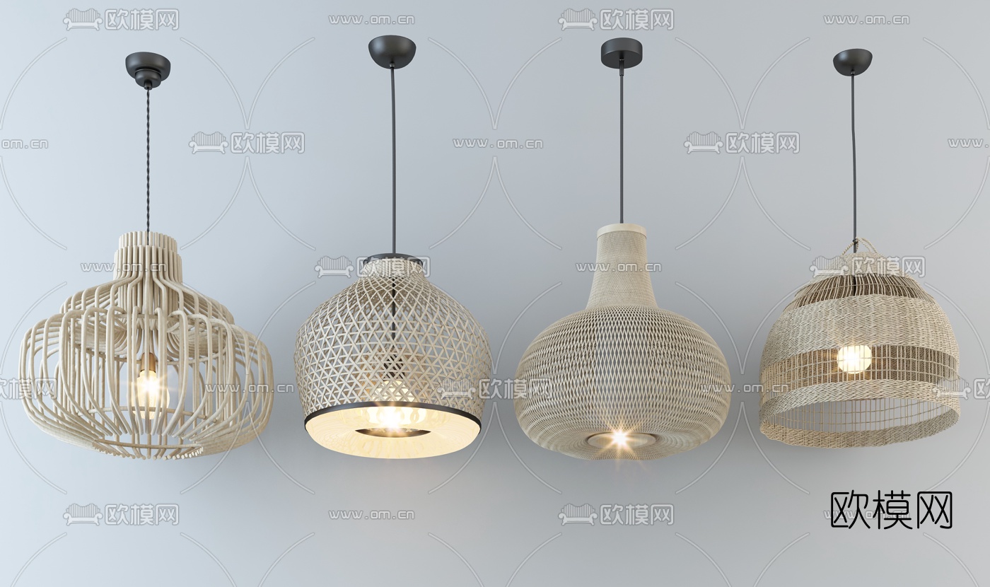 自然风藤编吊灯3d模型下载