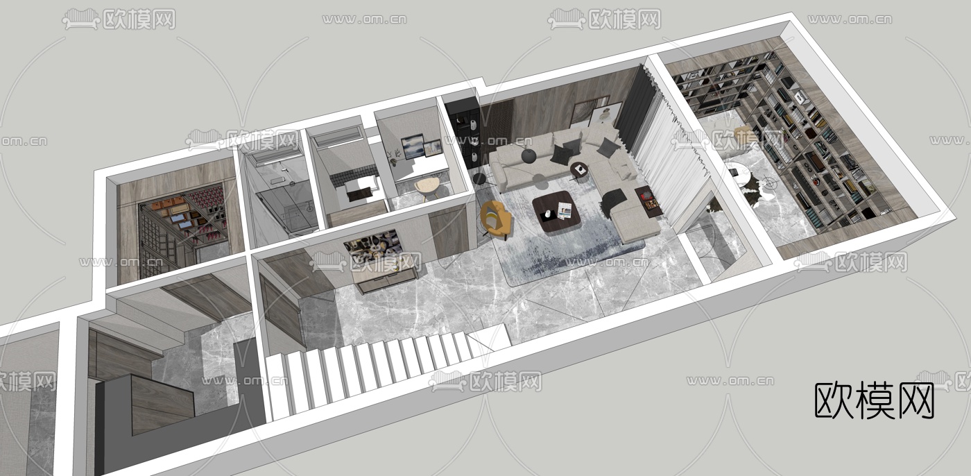 现代别墅室内整体空间地下室su模型下载（渲染图3）