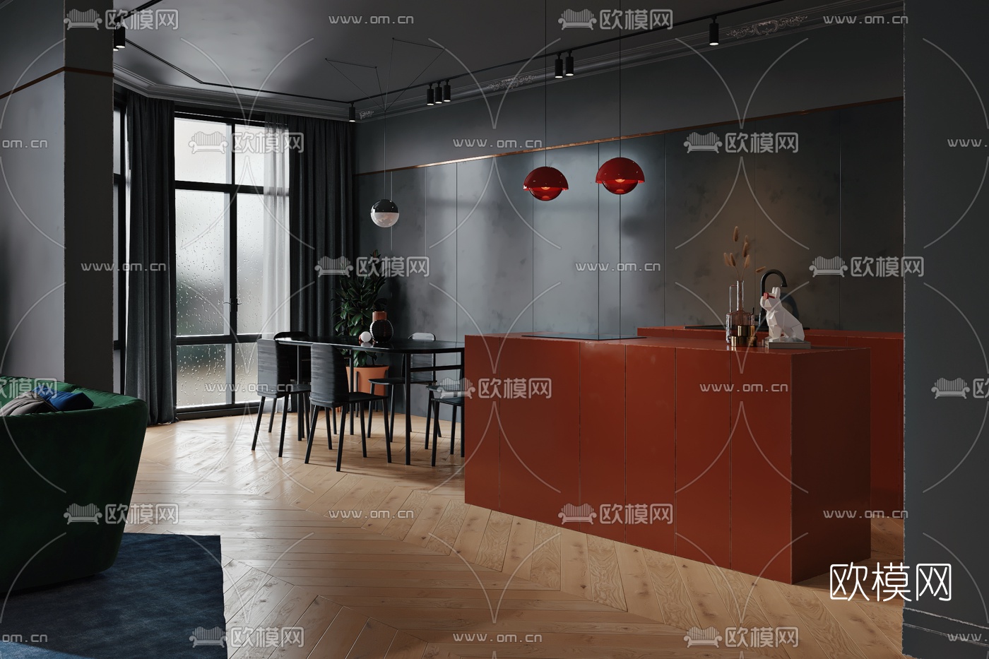 后现代客厅餐厅3d模型