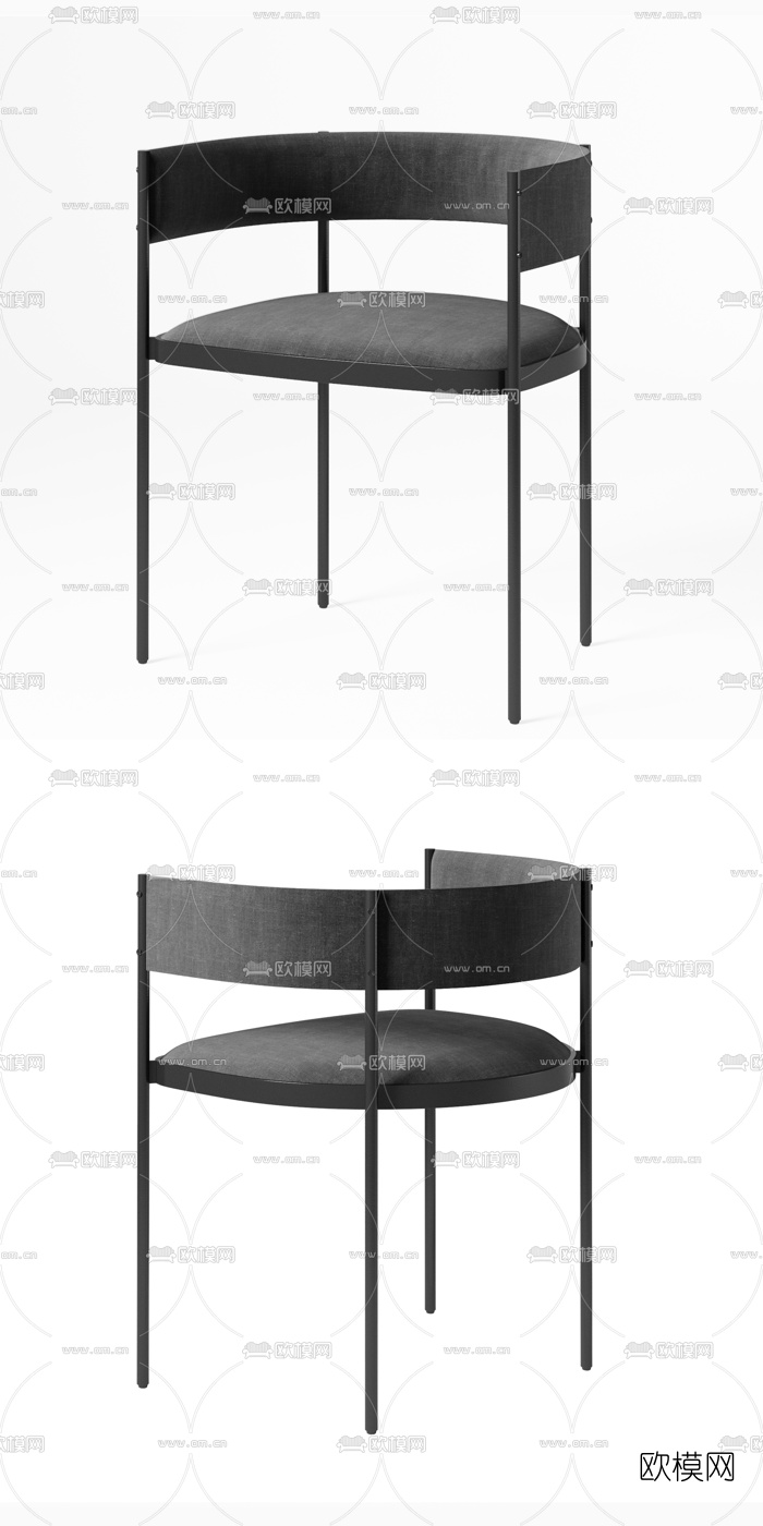 工业风圆形餐桌椅3d模型下载（渲染图2）