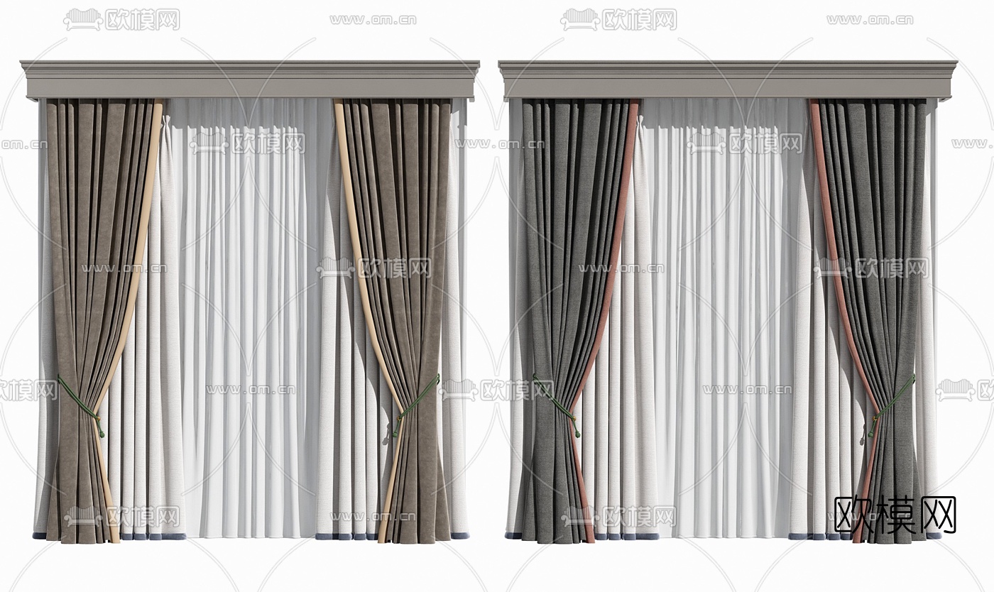 简欧布艺窗纱窗帘3d模型