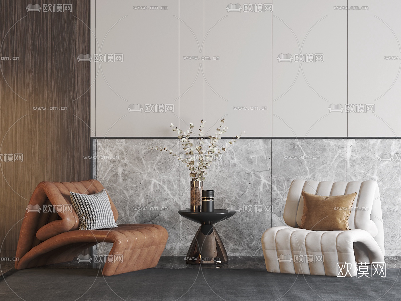 现代皮革休闲沙发3d模型下载