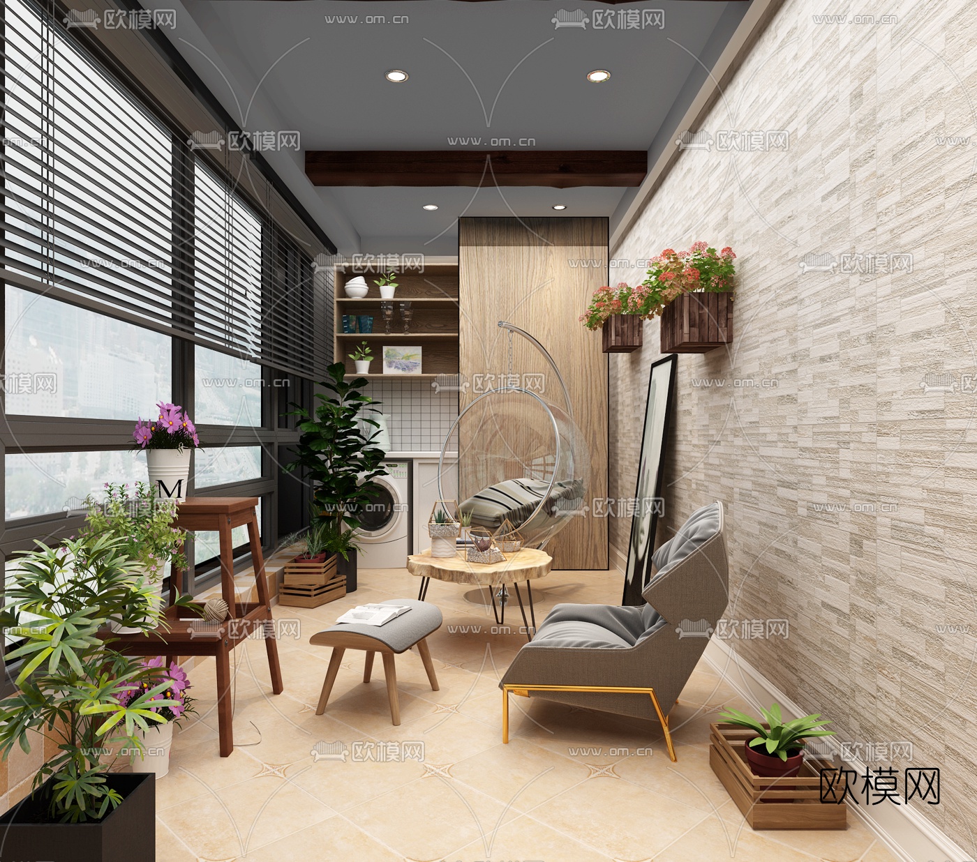 现代阳台洗衣房免费3d模型下载