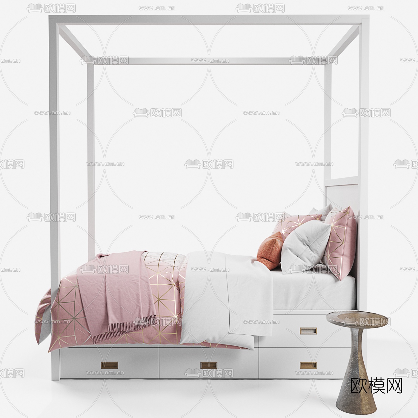 现代布艺单人床3d模型下载（渲染图2）