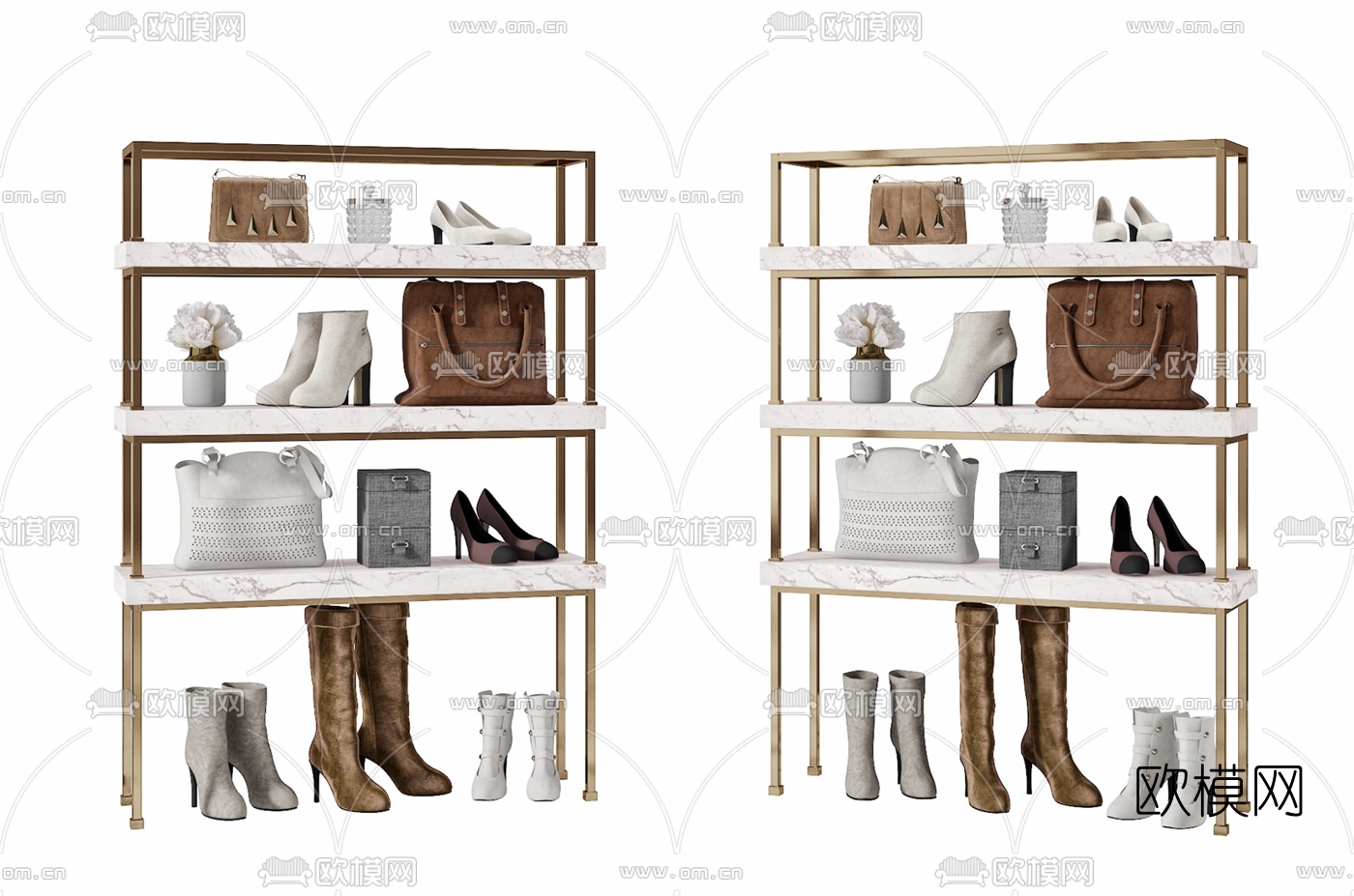 现代轻奢鞋帽展柜3d模型下载