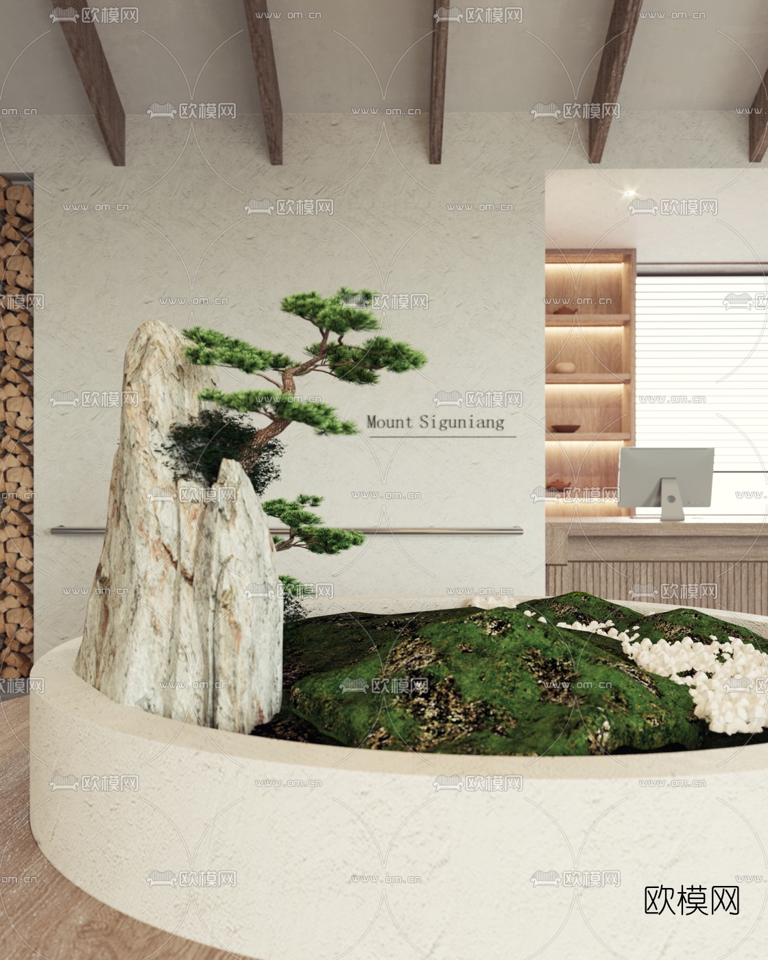 现代侘寂养老院前台3d模型下载（渲染图5）