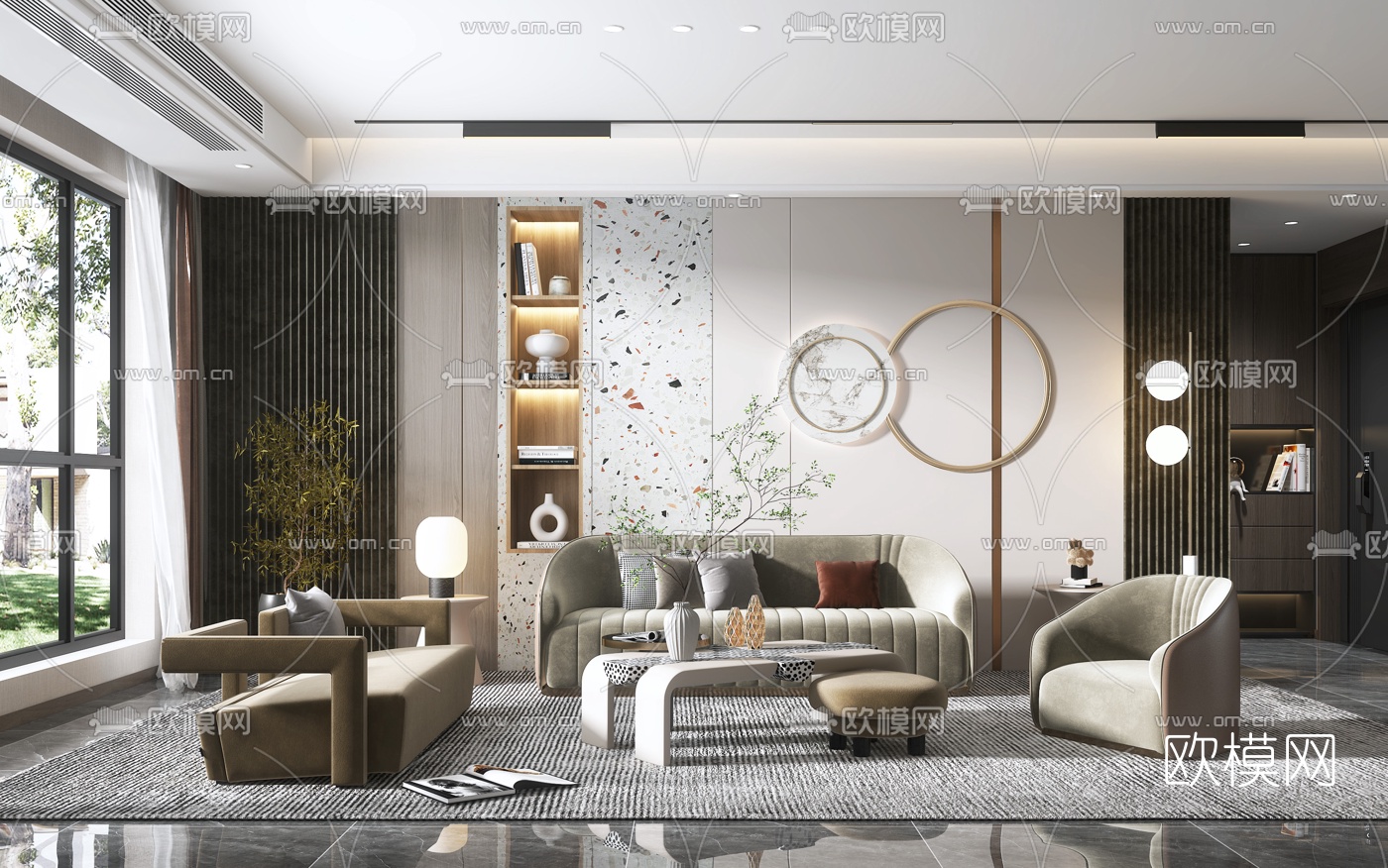 现代绒布沙发组合3d模型下载